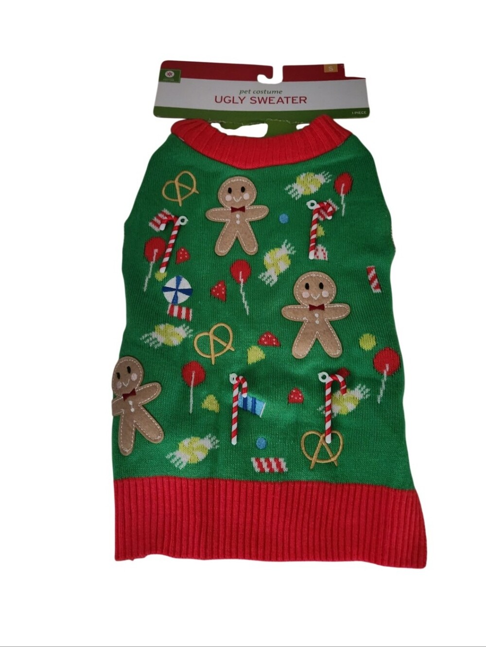 Holiday Gingerbread Pet Sweater - Green & Red Sz Small Nwt